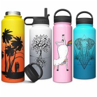 Drinkware vacuum flask August 18oz custom logo Stainless Steel water bottle with straw, Wide Mouth with Leak Proof Flex Cap