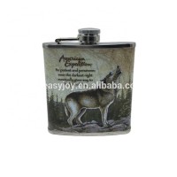 MOQ 100pcs 1/2/3/4/5/6/7/8/9/10/12/32/48/64/128oz Stainless Steel Customized Pattern Wrapped Hip Flask With Water Transfer Logo